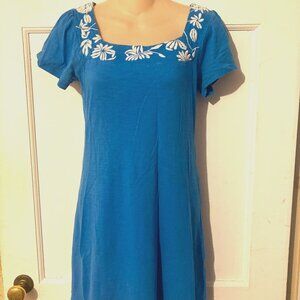 BANANA REPUBLIC Women's Vibrant Teal Embroidered SSl Lightweight Dress ~ Sz XS